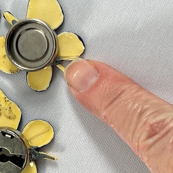 Vintage Butterfly Shaped Button Covers Yellow Blue Plastic Flaw 1.25" Long - Picture 3 of 6